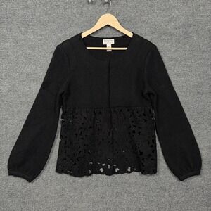 Vintage Talbots Collection Womens Size Medium Jacket Black Wool Peplum Eyelet